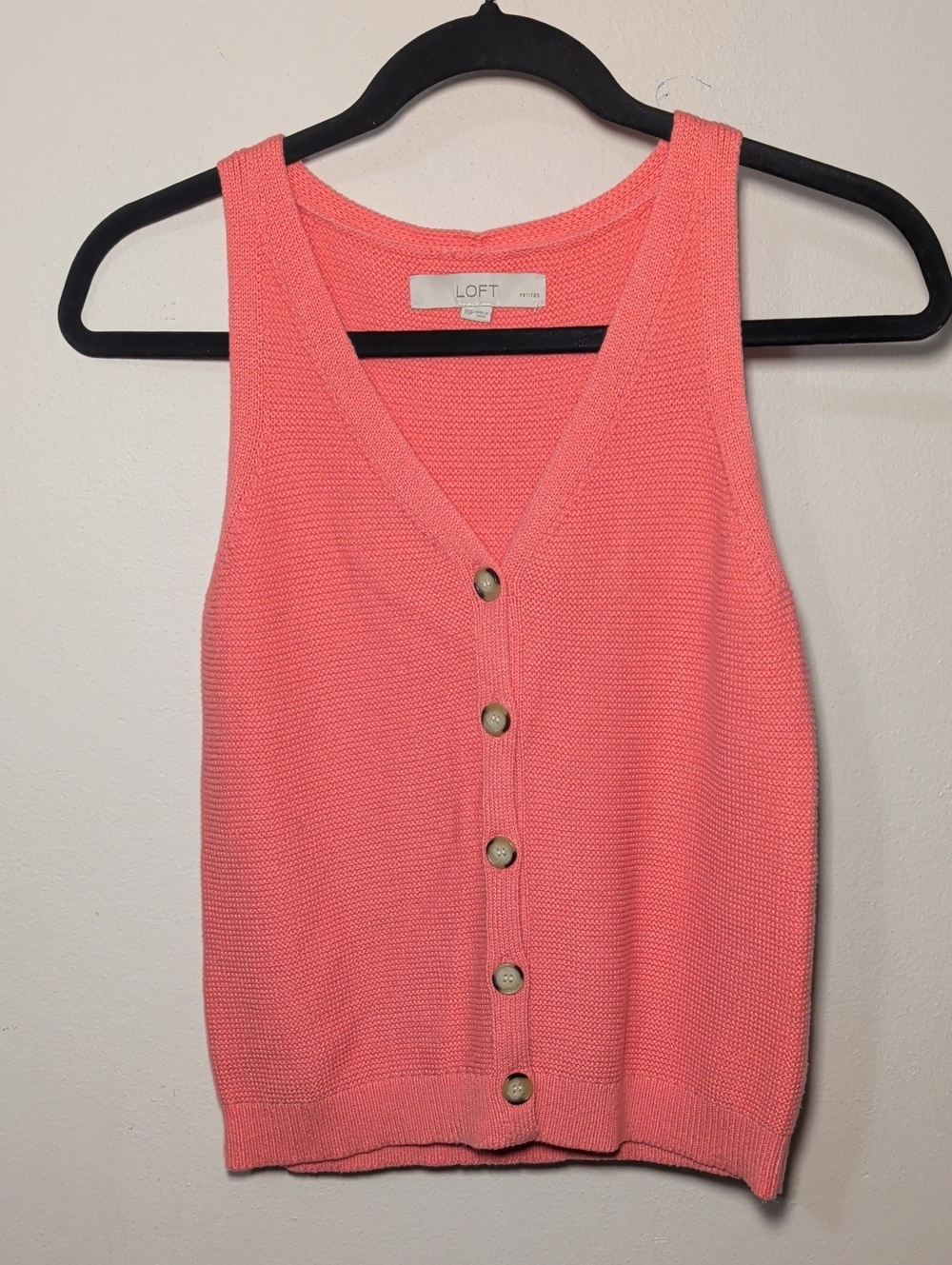 LOFT Coral Button-Front Knit Tank Sleeveless Sweater 100% Cotton Womens Size XSP